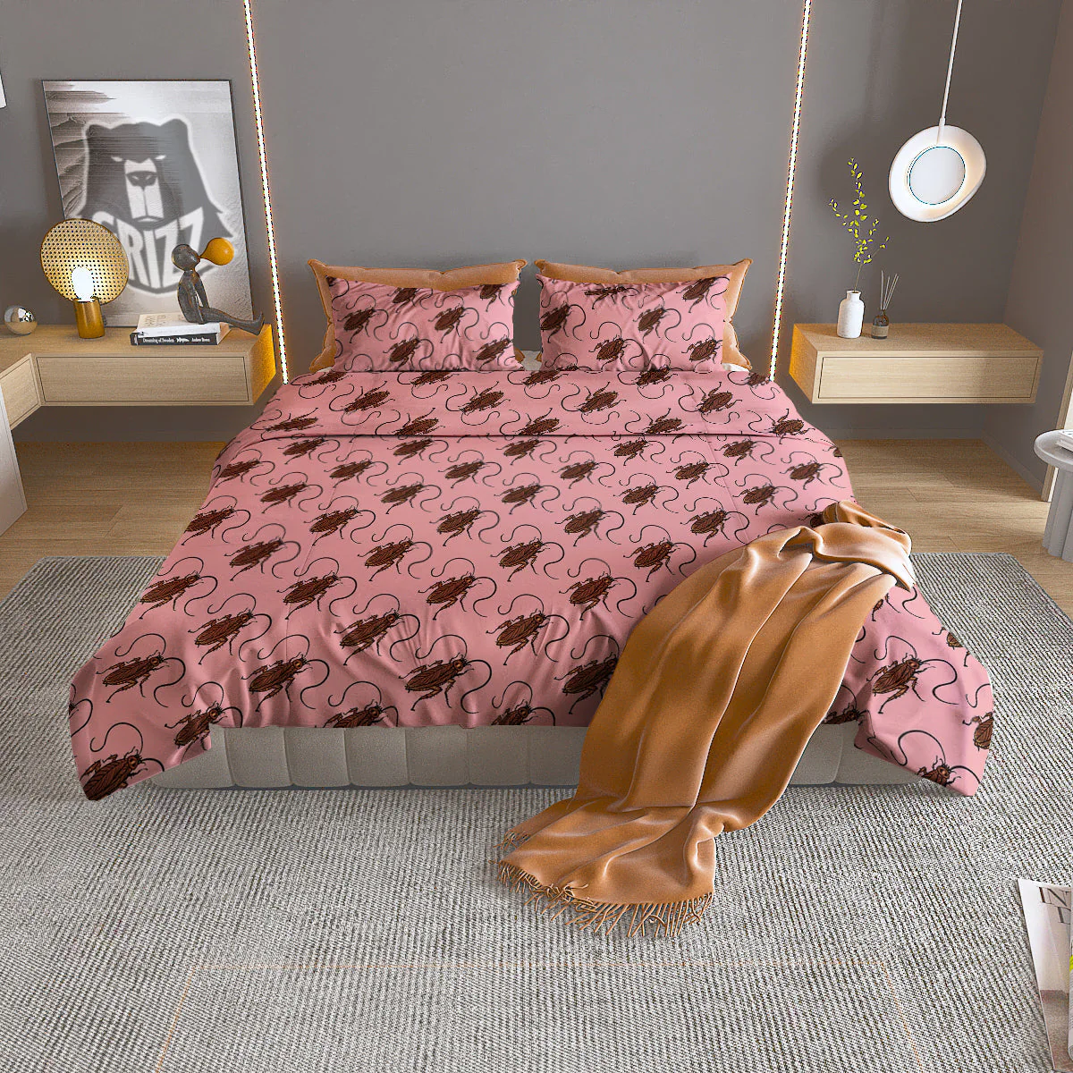 Cockroach Pink Print Pattern Duvet Cover Bedding Set