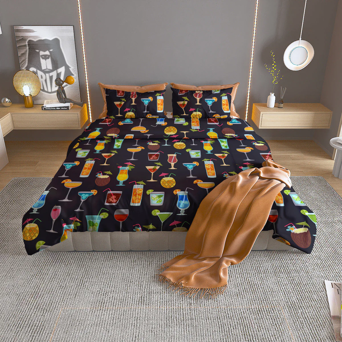 Cocktail Exotic Print Pattern Duvet Cover Bedding Set