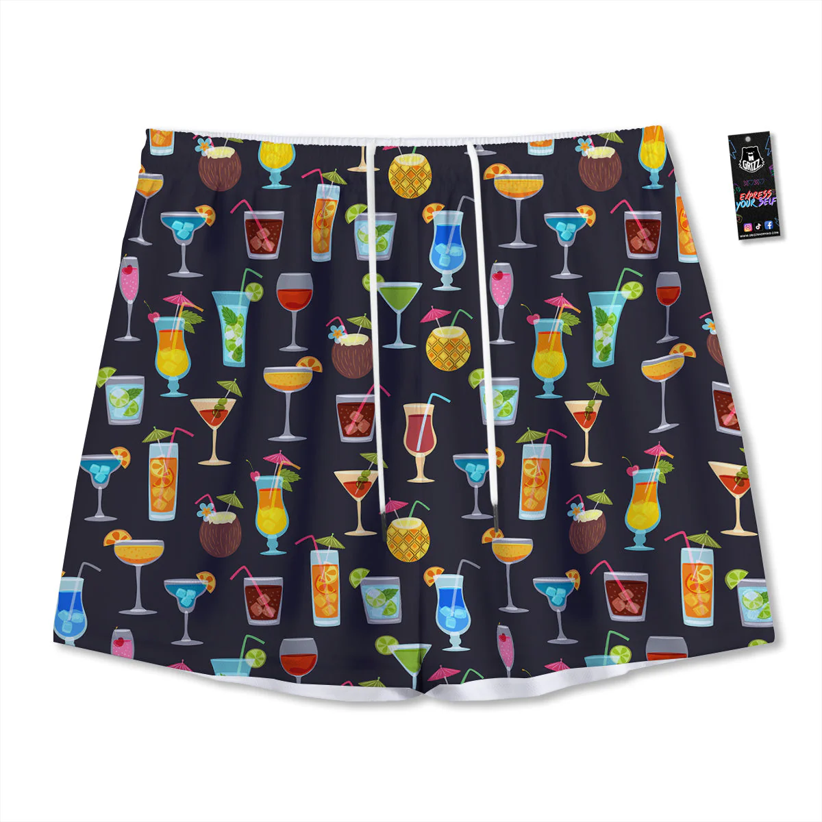 Cocktail Exotic Print Pattern Mesh Shorts