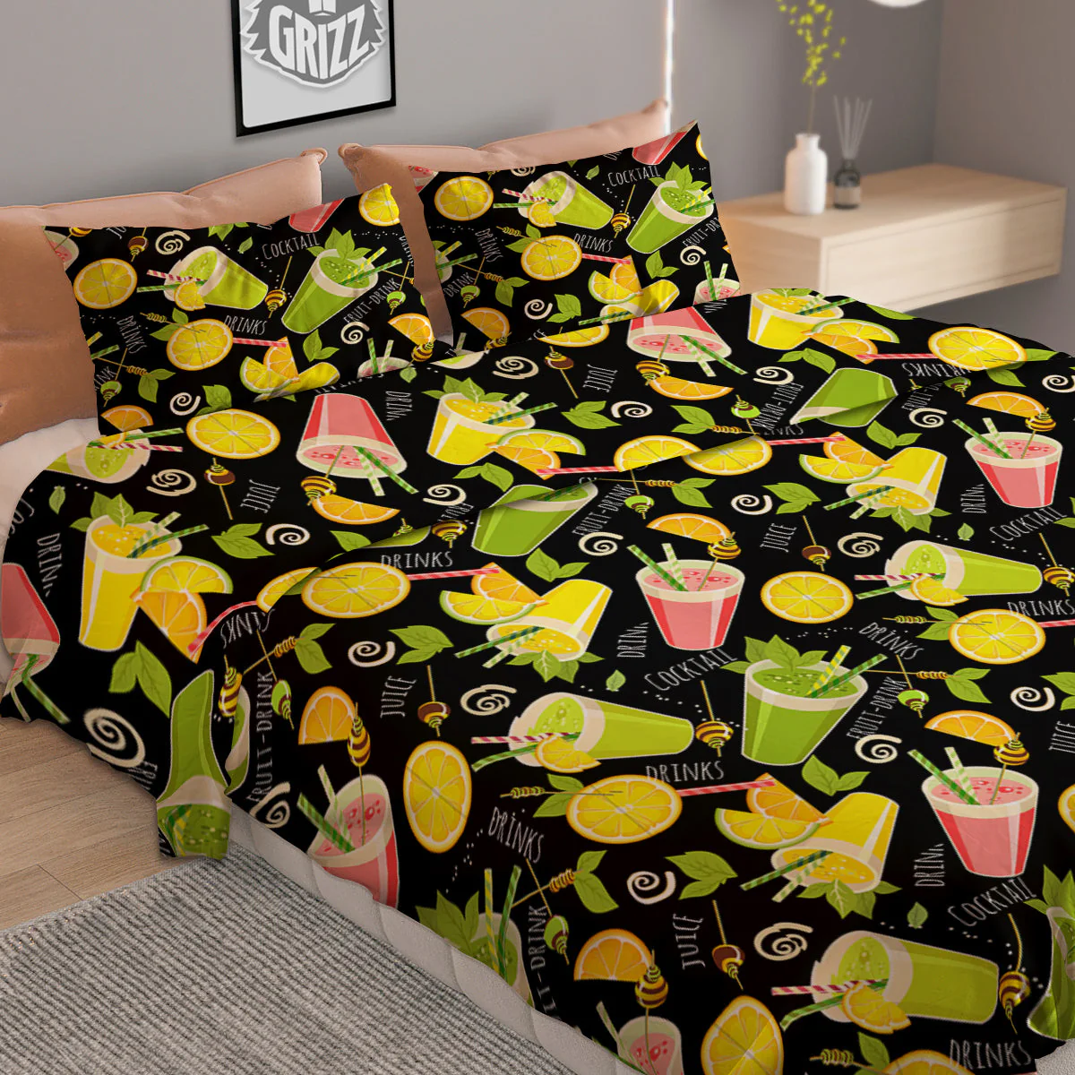 Cocktail Lemon Print Pattern Duvet Cover Bedding Set - Image 2