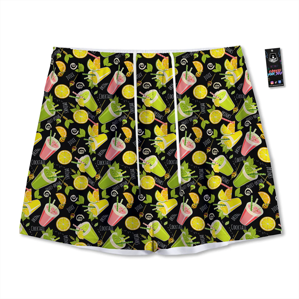 Cocktail Lemon Print Pattern Mesh Shorts