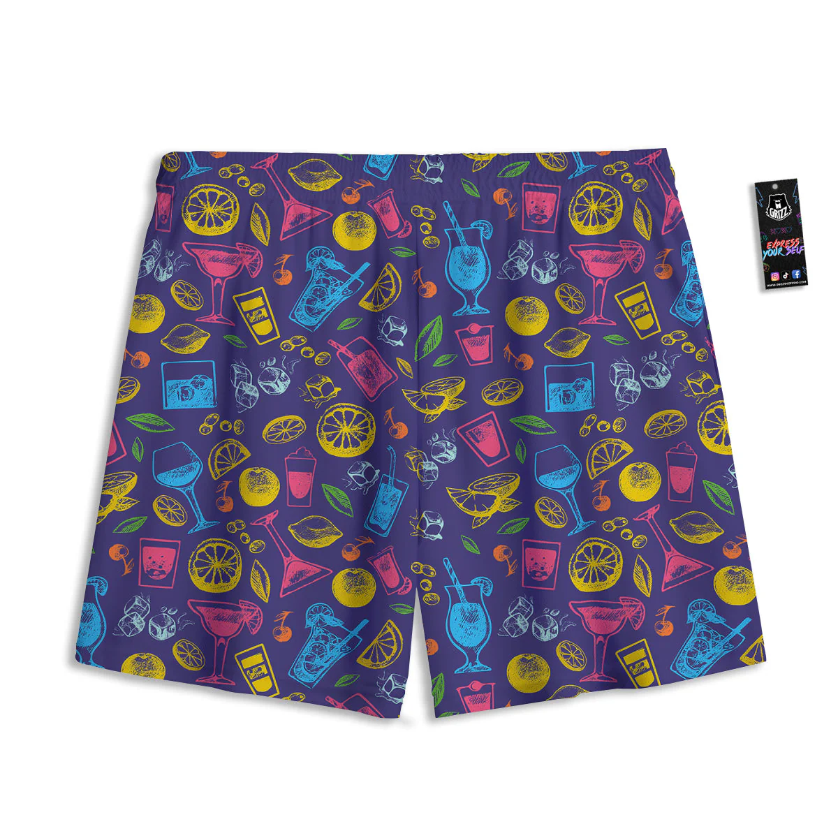 Cocktail Watercolor Print Pattern Mesh Shorts - Image 2