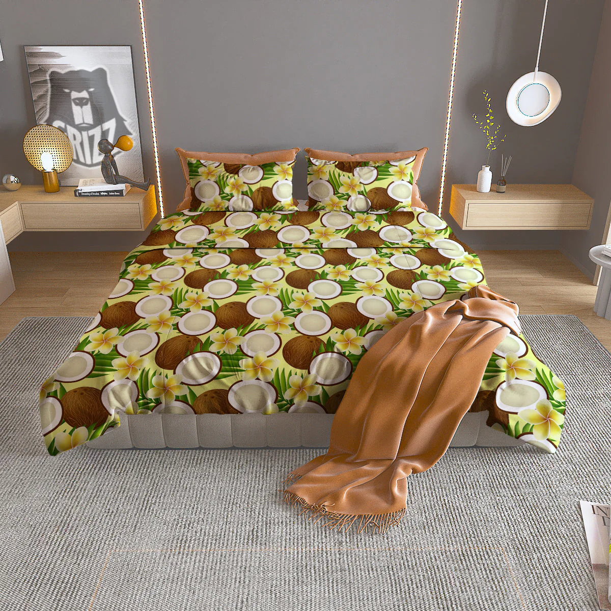Coconut Beige Print Pattern Duvet Cover Bedding Set