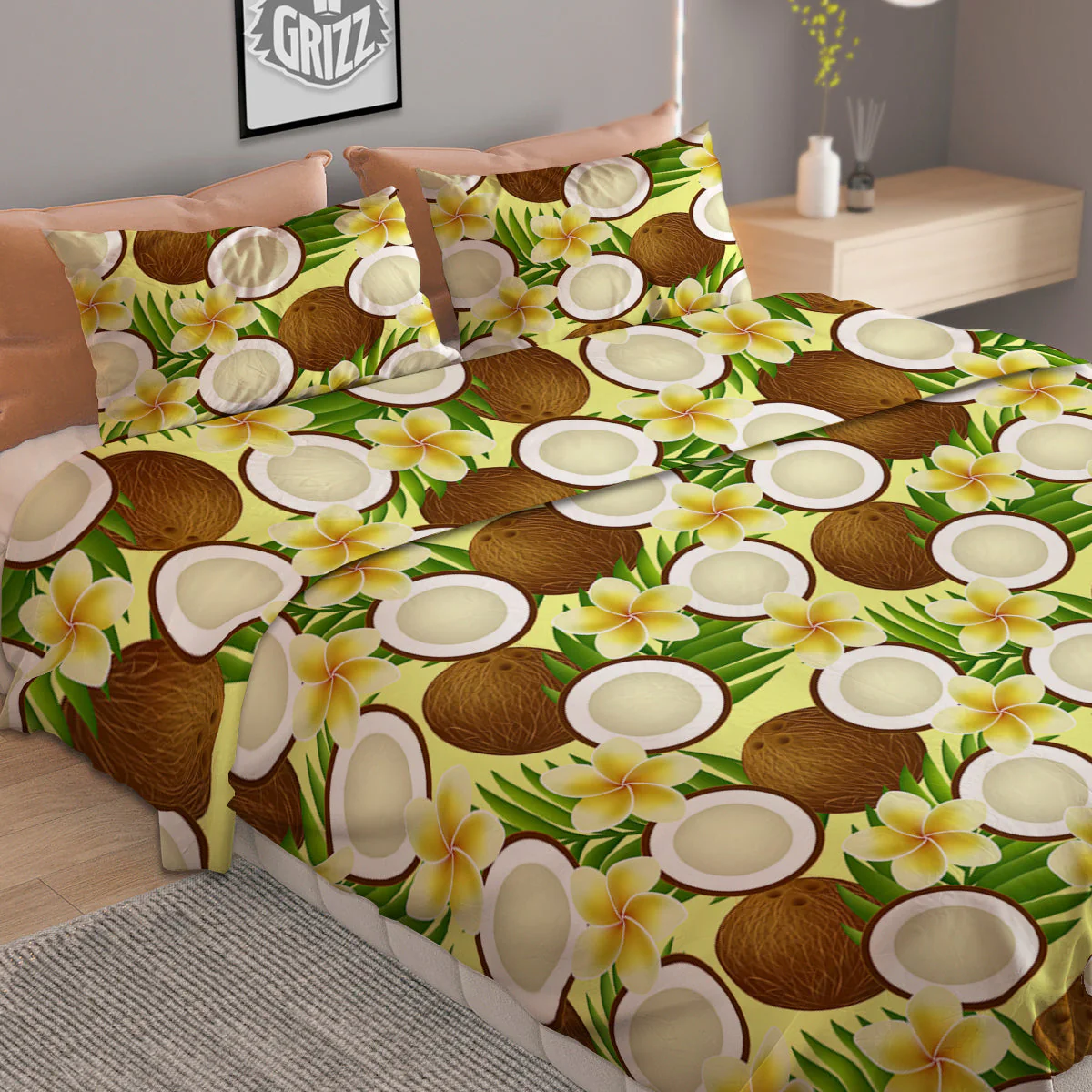 Coconut Beige Print Pattern Duvet Cover Bedding Set - Image 2