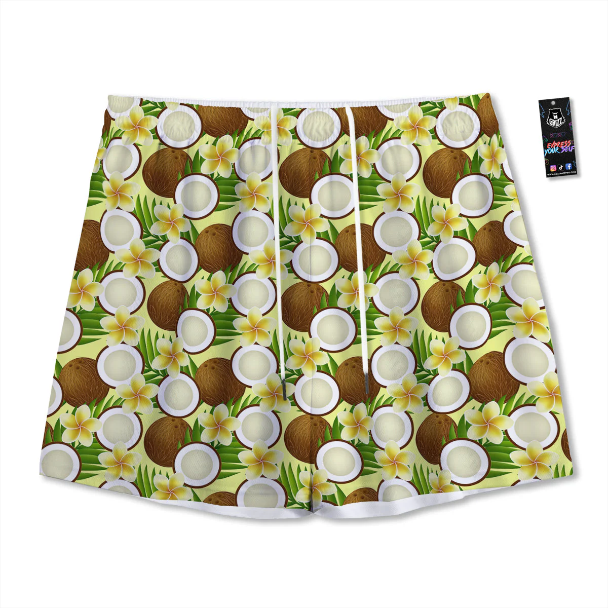 Coconut Beige Print Pattern Mesh Shorts