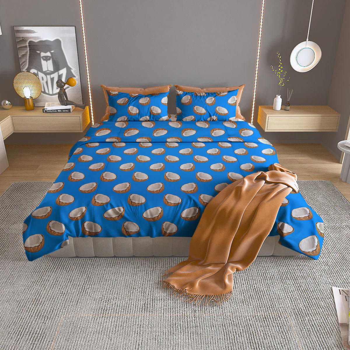 Coconut Blue Print Pattern Duvet Cover Bedding Set