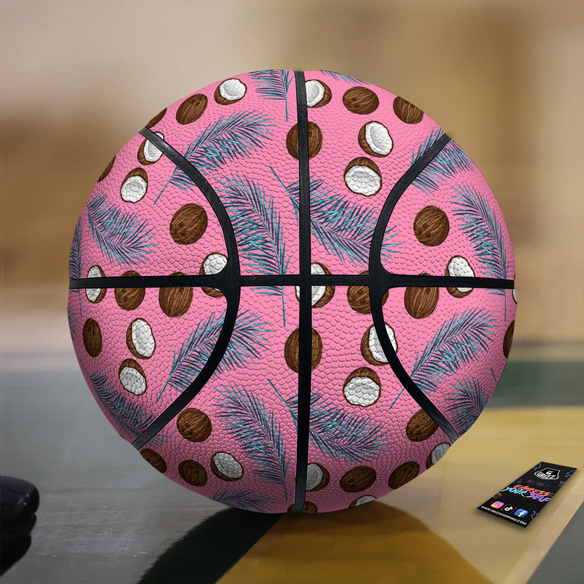 Coconut Pink And Palm Leaf Print Pattern Basketball