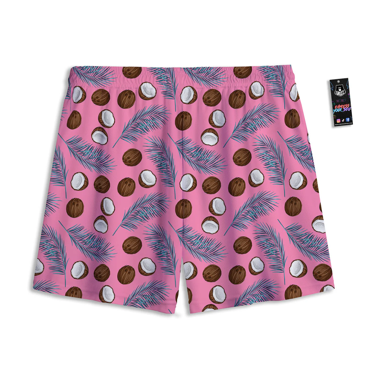 Coconut Pink And Palm Leaf Print Pattern Mesh Shorts - Image 2