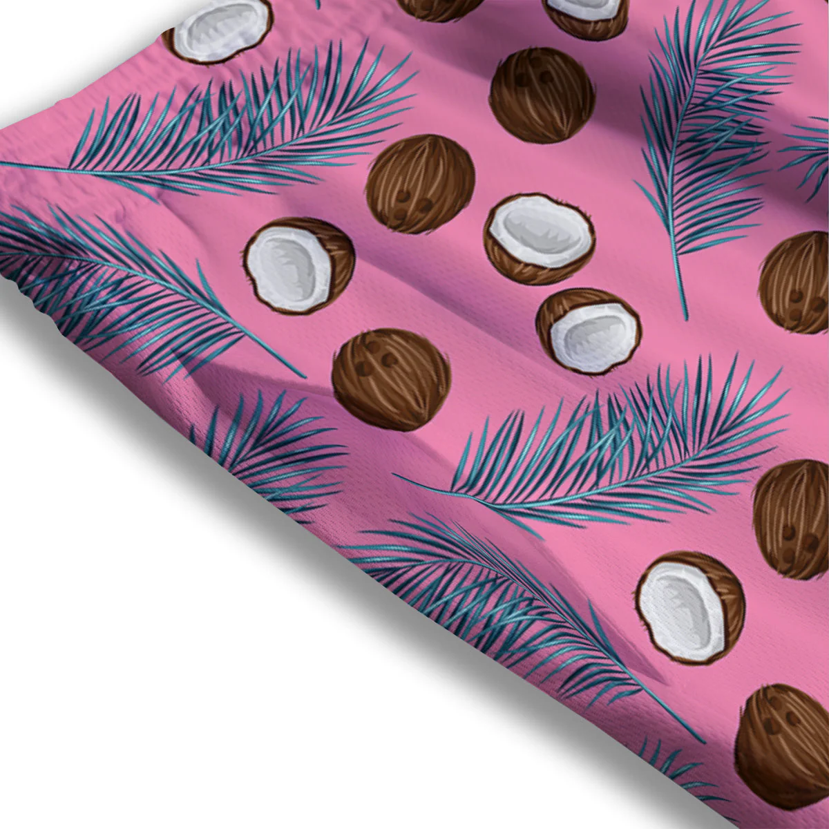Coconut Pink And Palm Leaf Print Pattern Mesh Shorts - Image 3