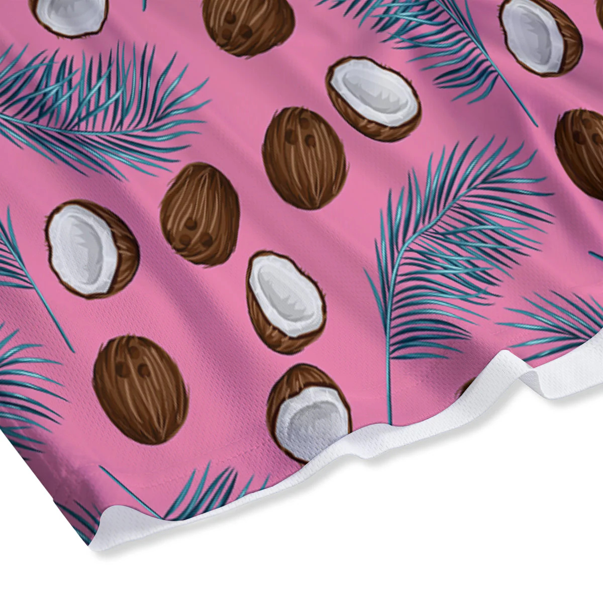 Coconut Pink And Palm Leaf Print Pattern Mesh Shorts - Image 4