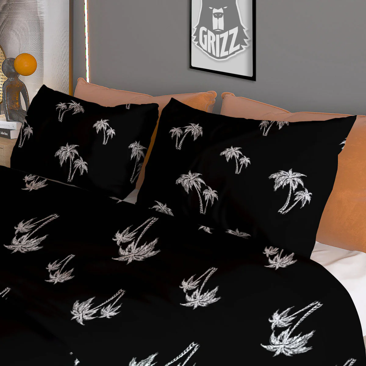 Coconut Tree White And Black Print Duvet Cover Bedding Set - Image 3
