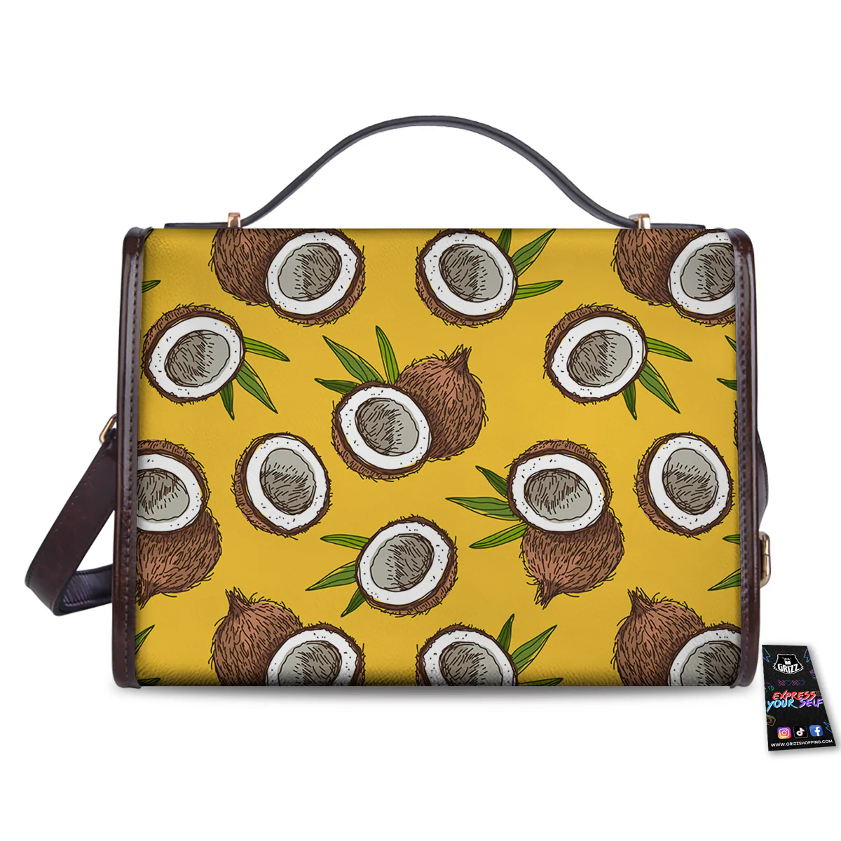 Coconut Yellow Print Pattern Women's Satchel Bag - Image 2