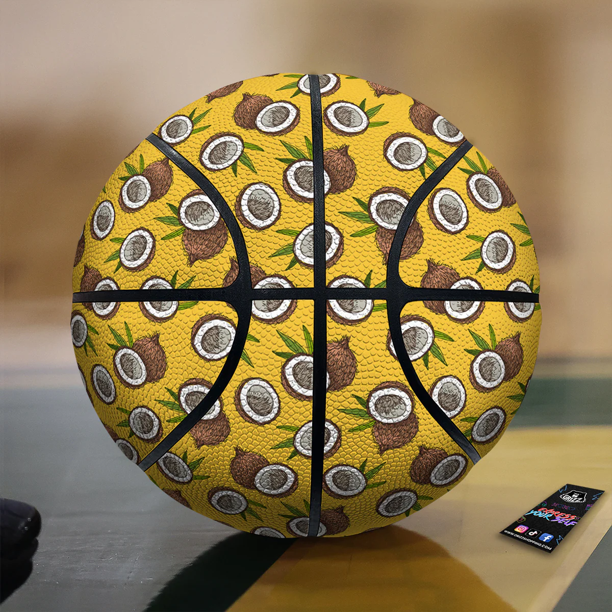 Coconut Yellow Vintage Print Pattern Basketball