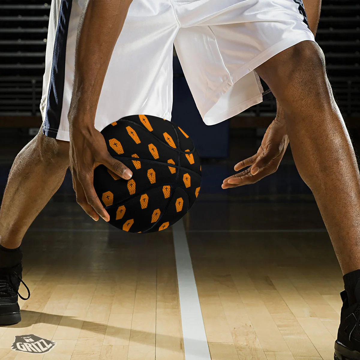 Coffin Orange Halloween Print Pattern Basketball - Image 3