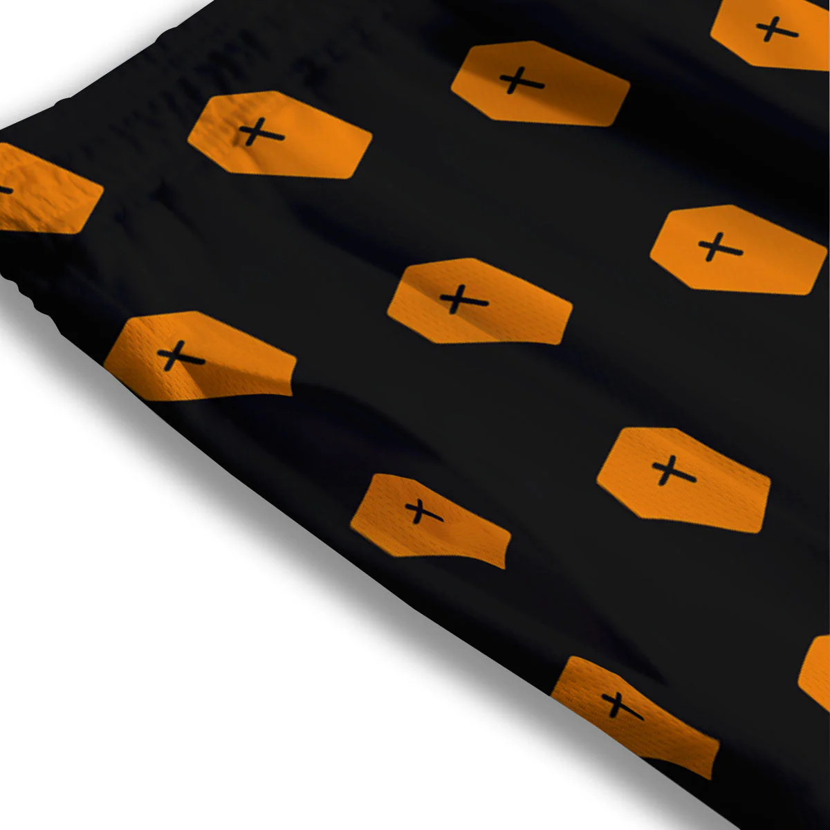 Coffin Orange Halloween Print Pattern Mesh Shorts - Image 3