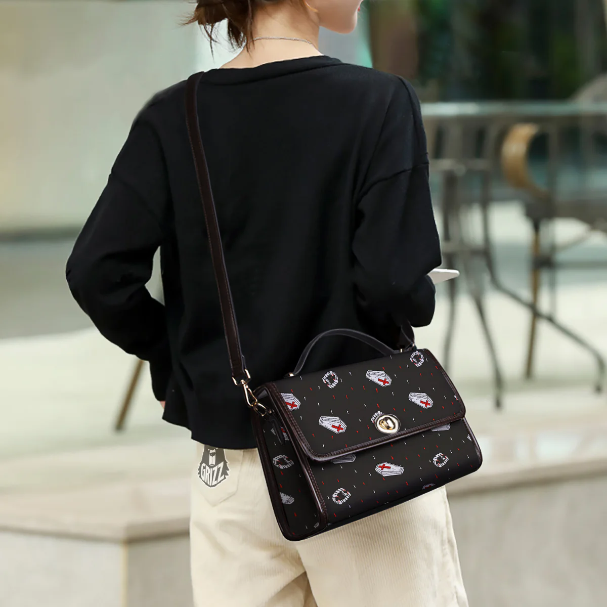 Coffin Vampire Print Pattern Women's Satchel Bag - Image 3