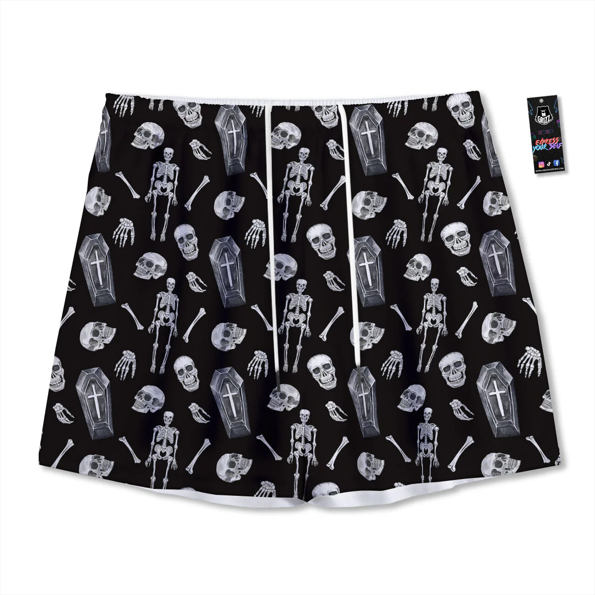 Coffin White And Black Print Pattern Mesh Shorts