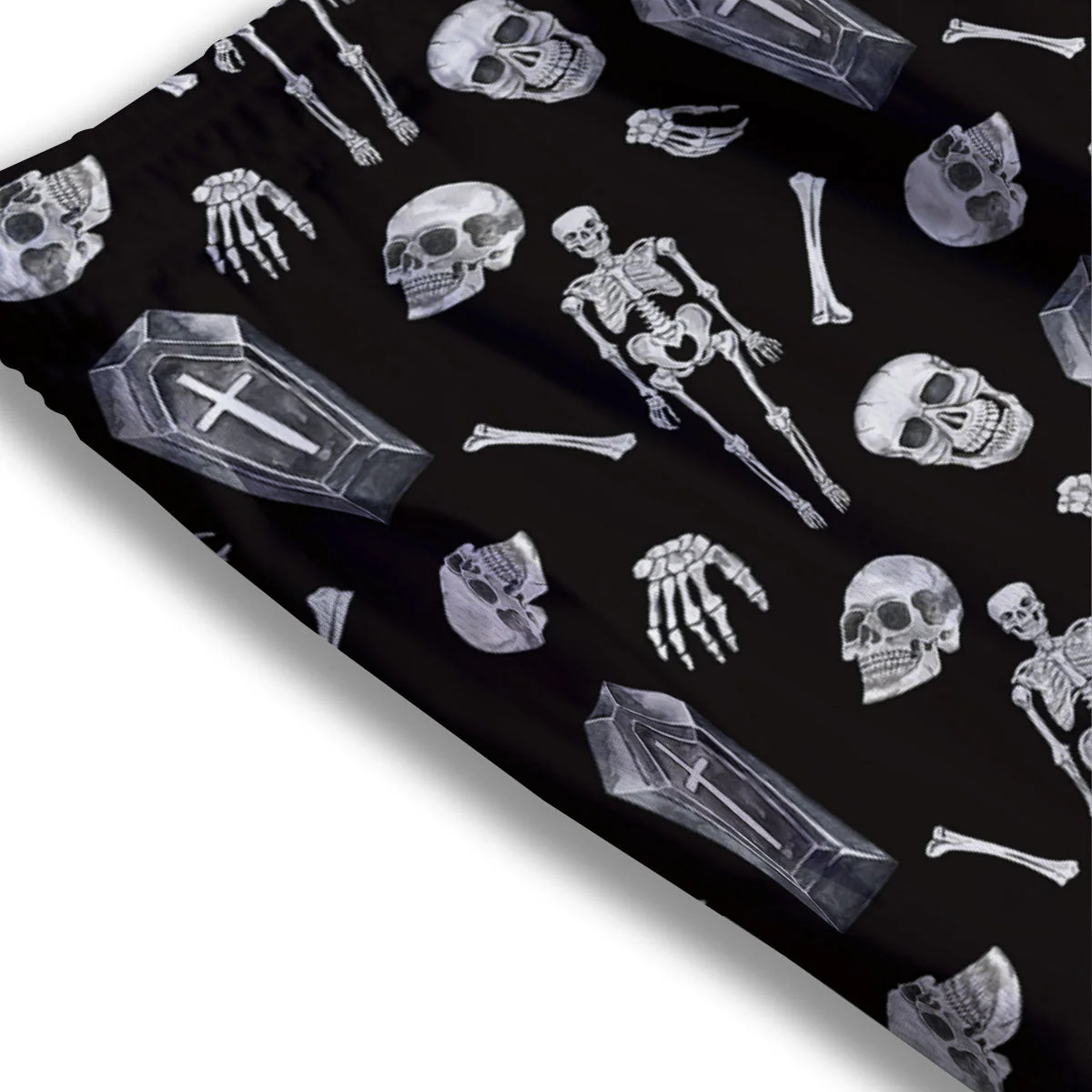 Coffin White And Black Print Pattern Mesh Shorts - Image 3
