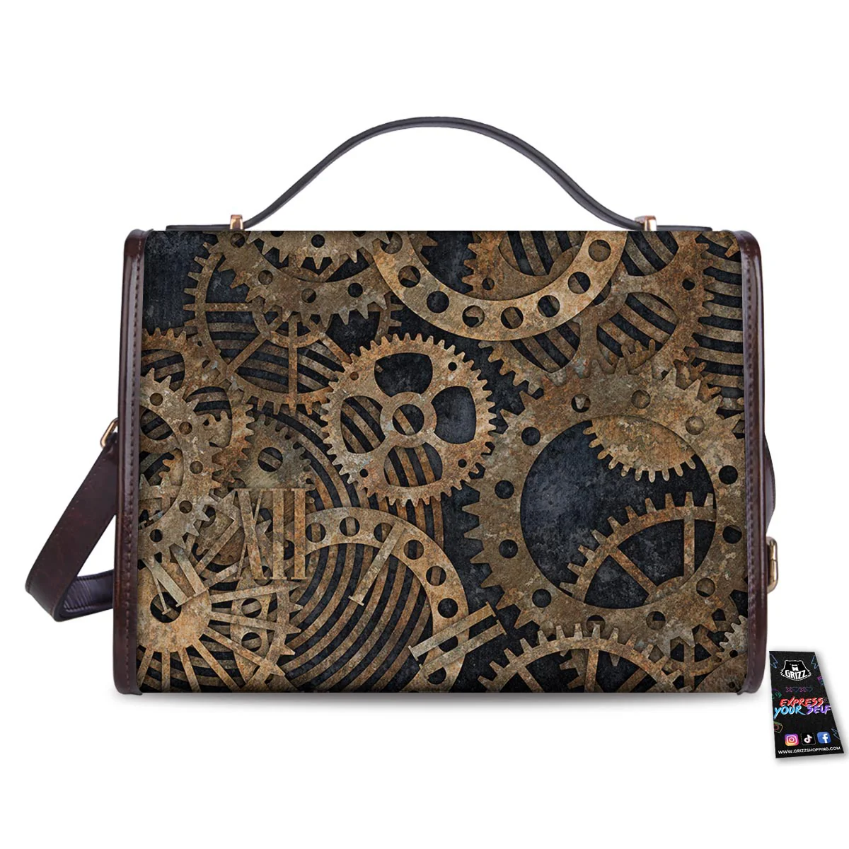Cogs And Gears Steampunk Brass Print Women's Satchel Bag - Image 2