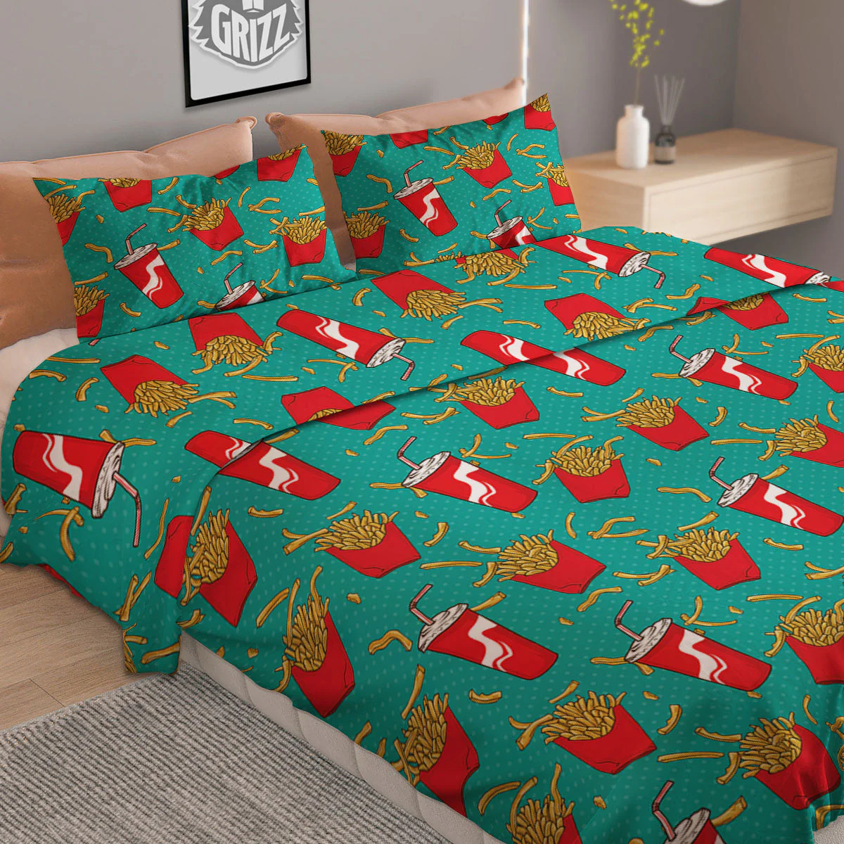 Cola And French Fries Print Pattern Duvet Cover Bedding Set - Image 2