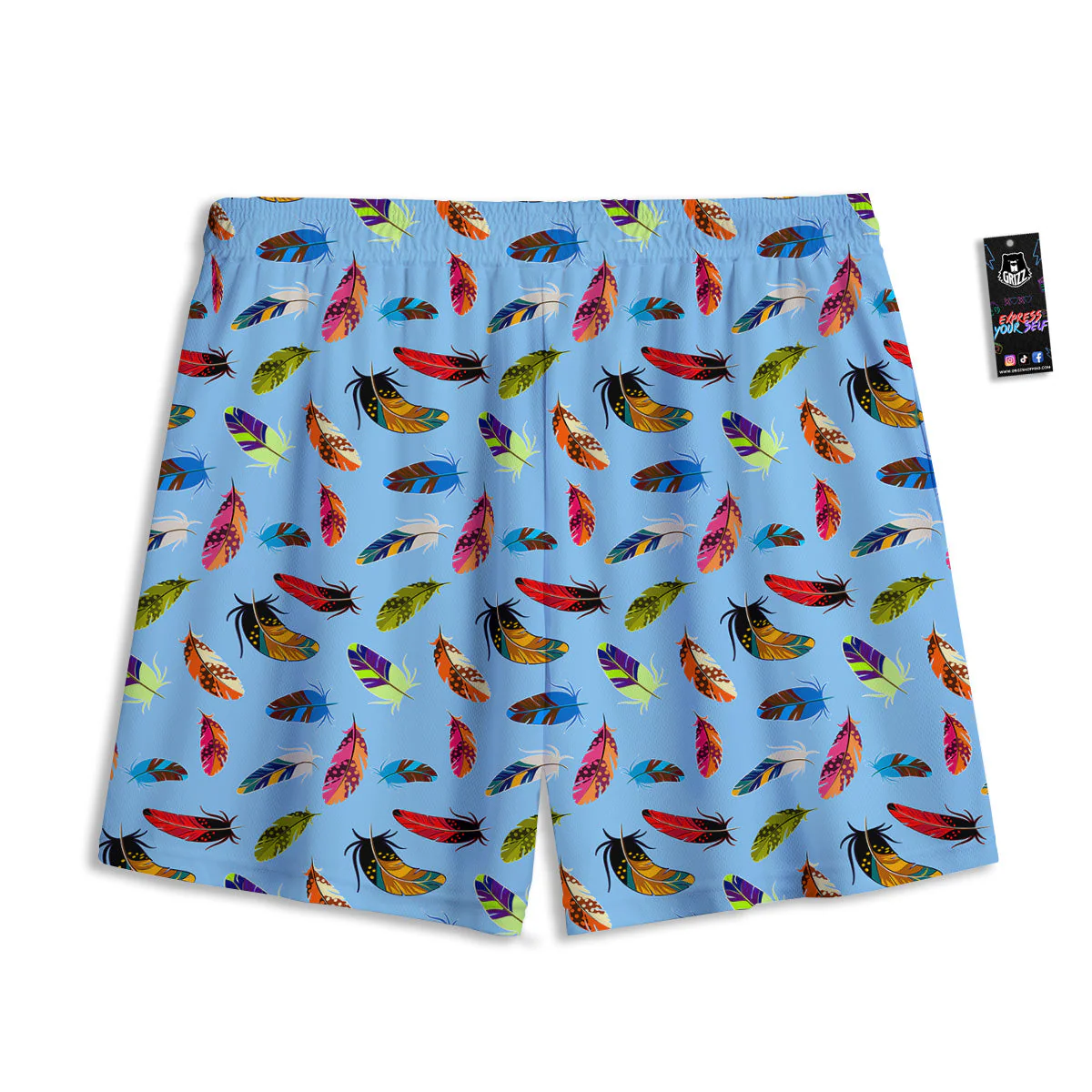 Colored Feathers Print Pattern Mesh Shorts - Image 2