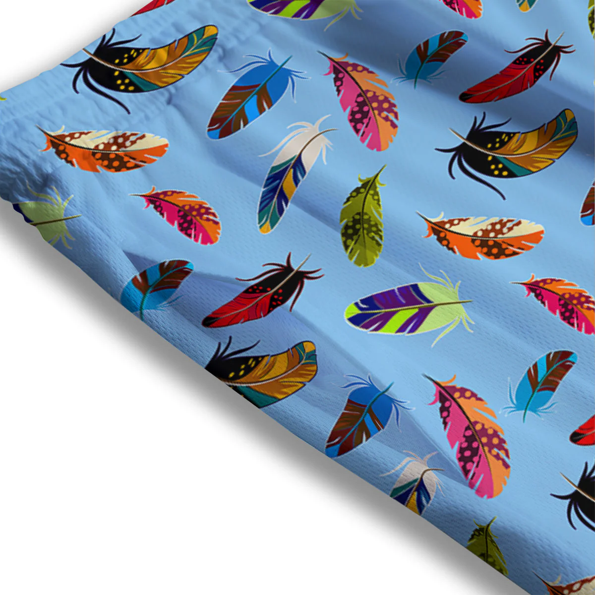 Colored Feathers Print Pattern Mesh Shorts - Image 3