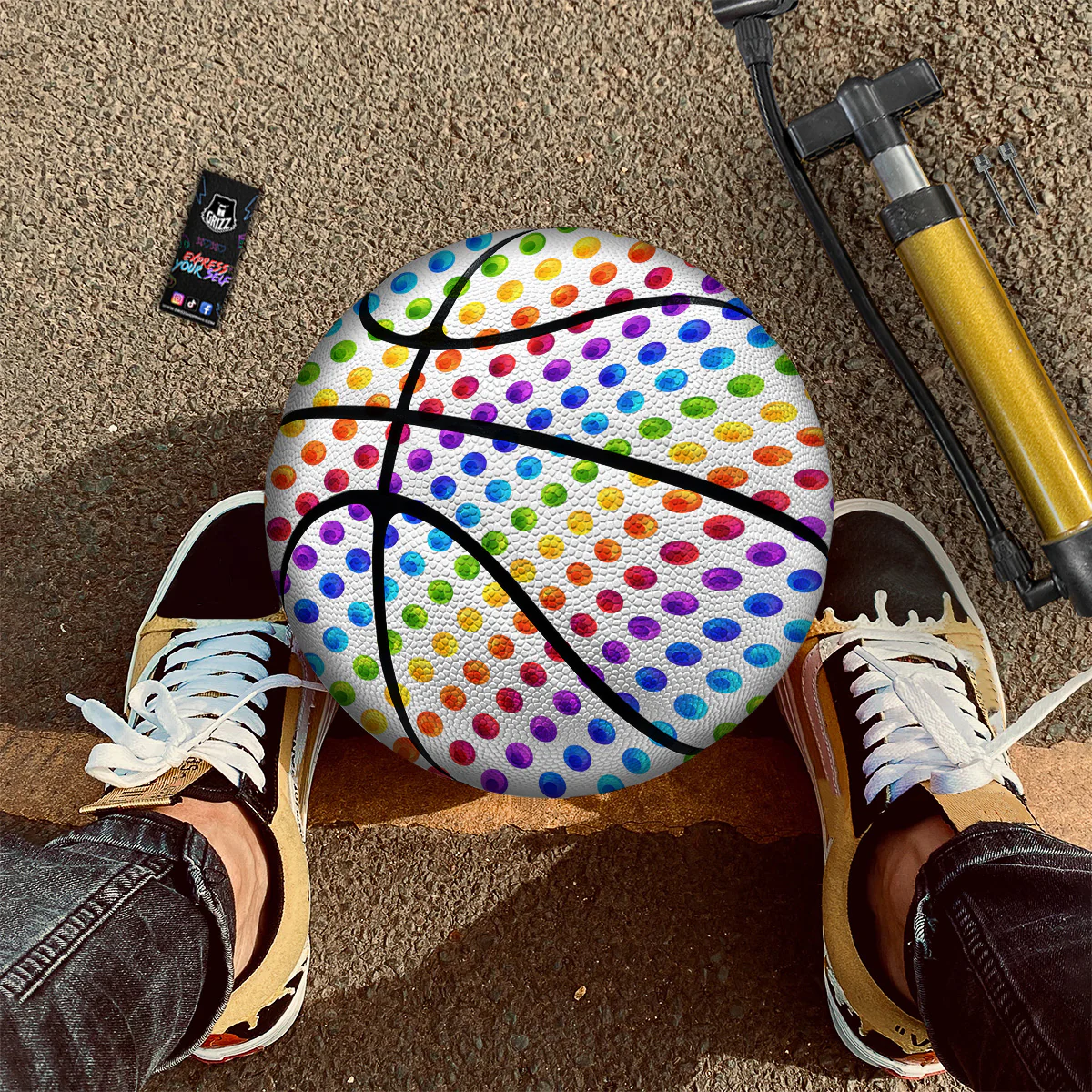 Colored Polka Dots Rainbow Print Pattern Basketball - Image 2