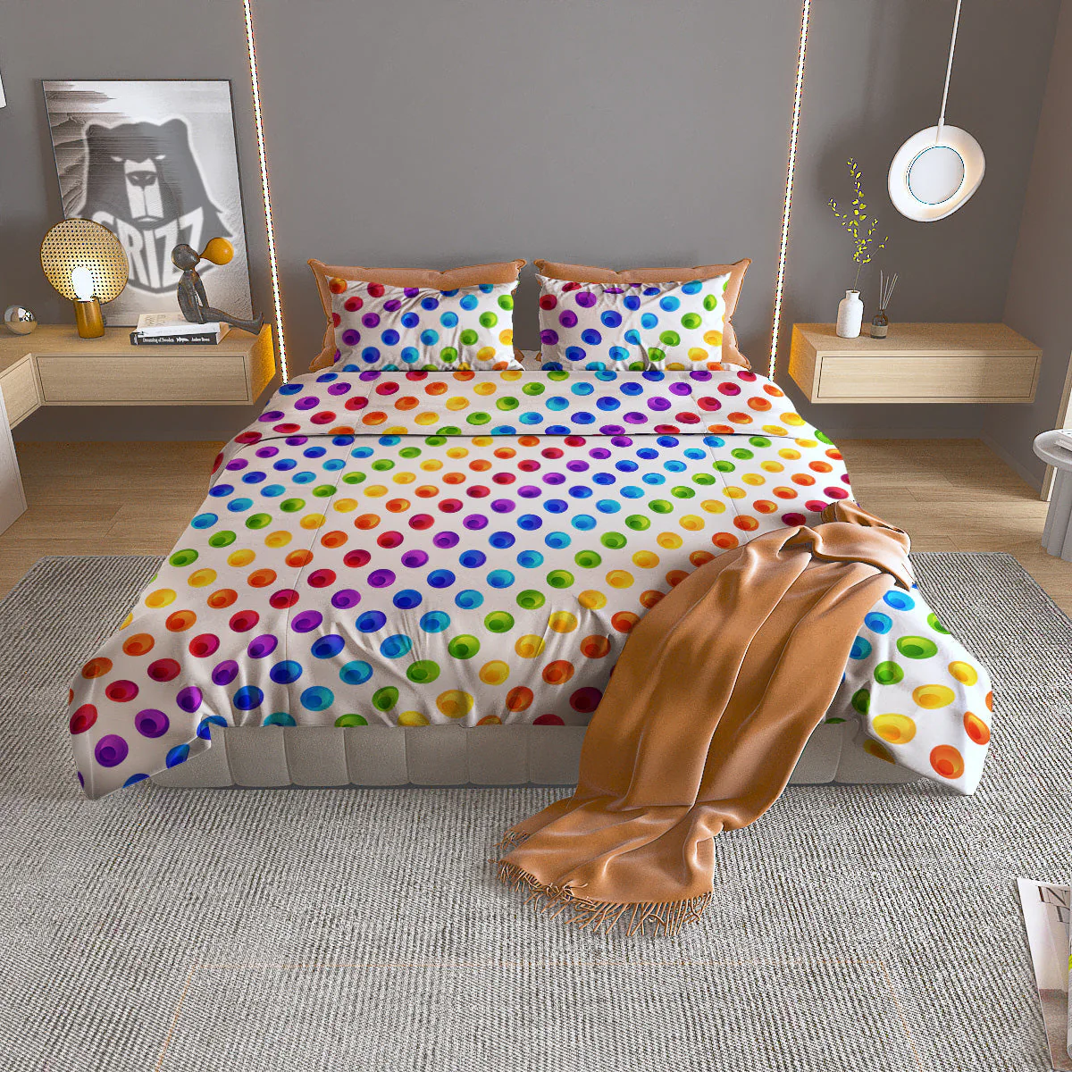 Colored Polka Dots Rainbow Print Pattern Duvet Cover Bedding Set