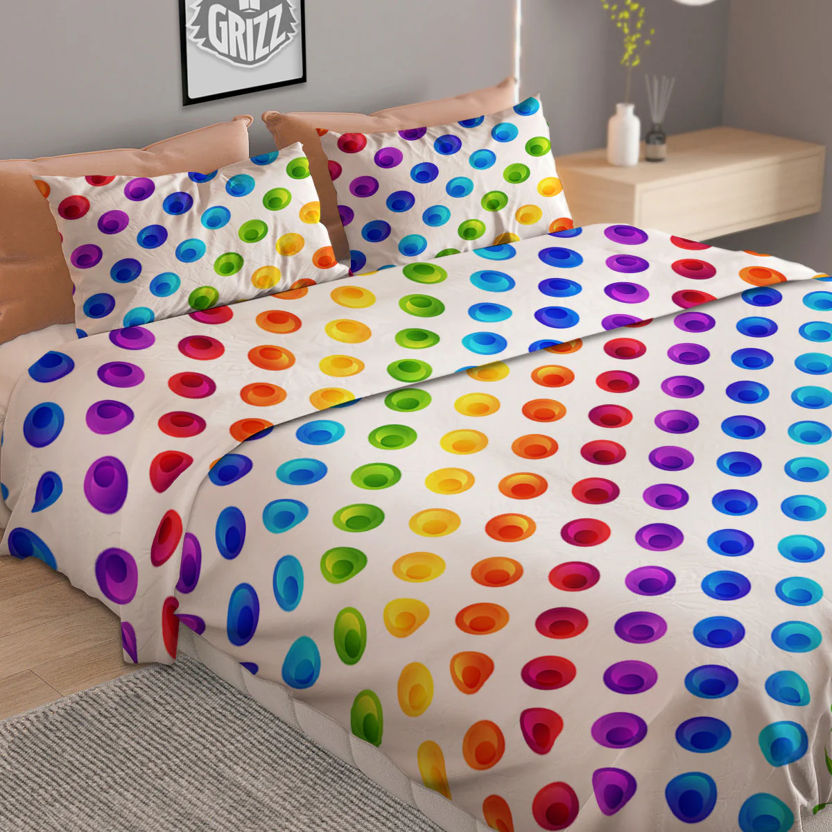 Colored Polka Dots Rainbow Print Pattern Duvet Cover Bedding Set - Image 2
