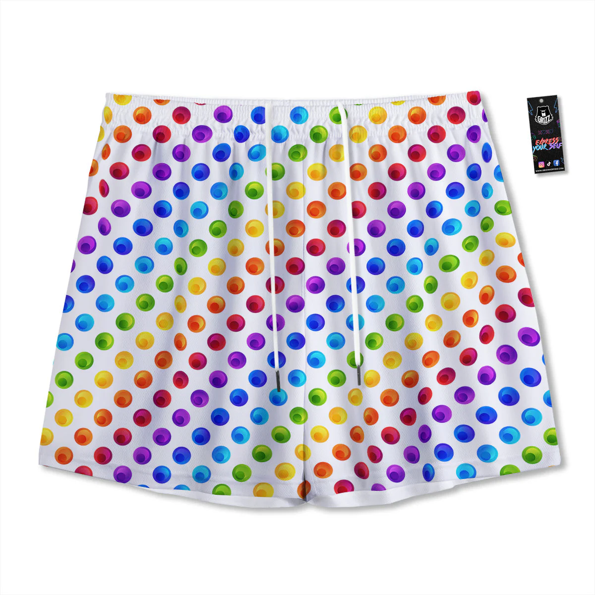 Colored Polka Dots Rainbow Print Pattern Mesh Shorts