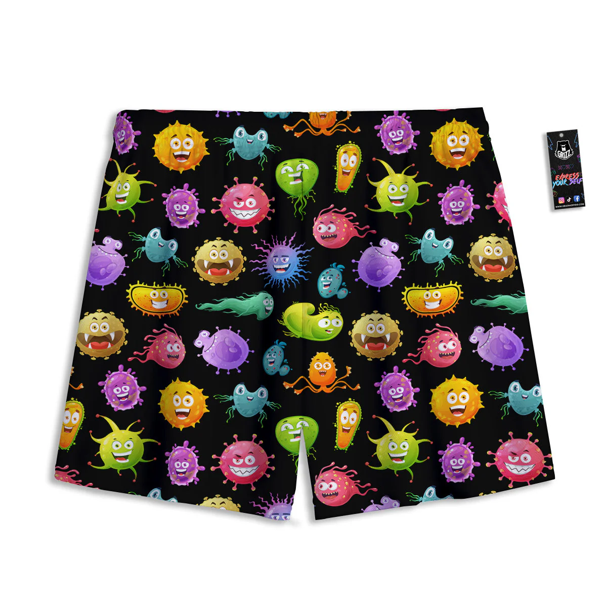 Colorful Cartoon Viruses Print Pattern Mesh Shorts - Image 2