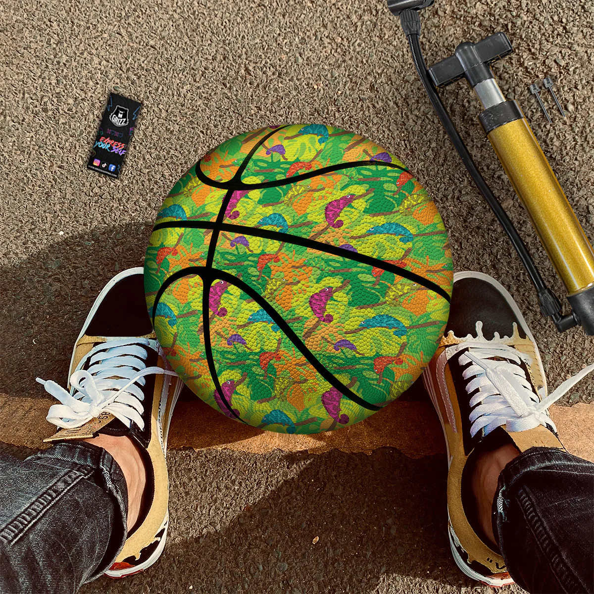 Colorful Chamaleon And Monstera Tropic Leave Print Pattern Basketball - Image 2