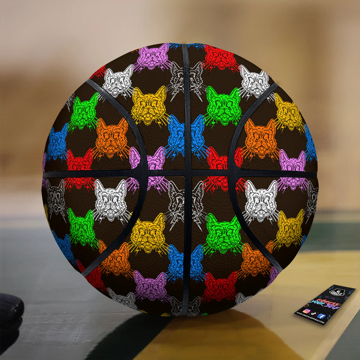 Colorful Crazy Cat Print Pattern Basketball