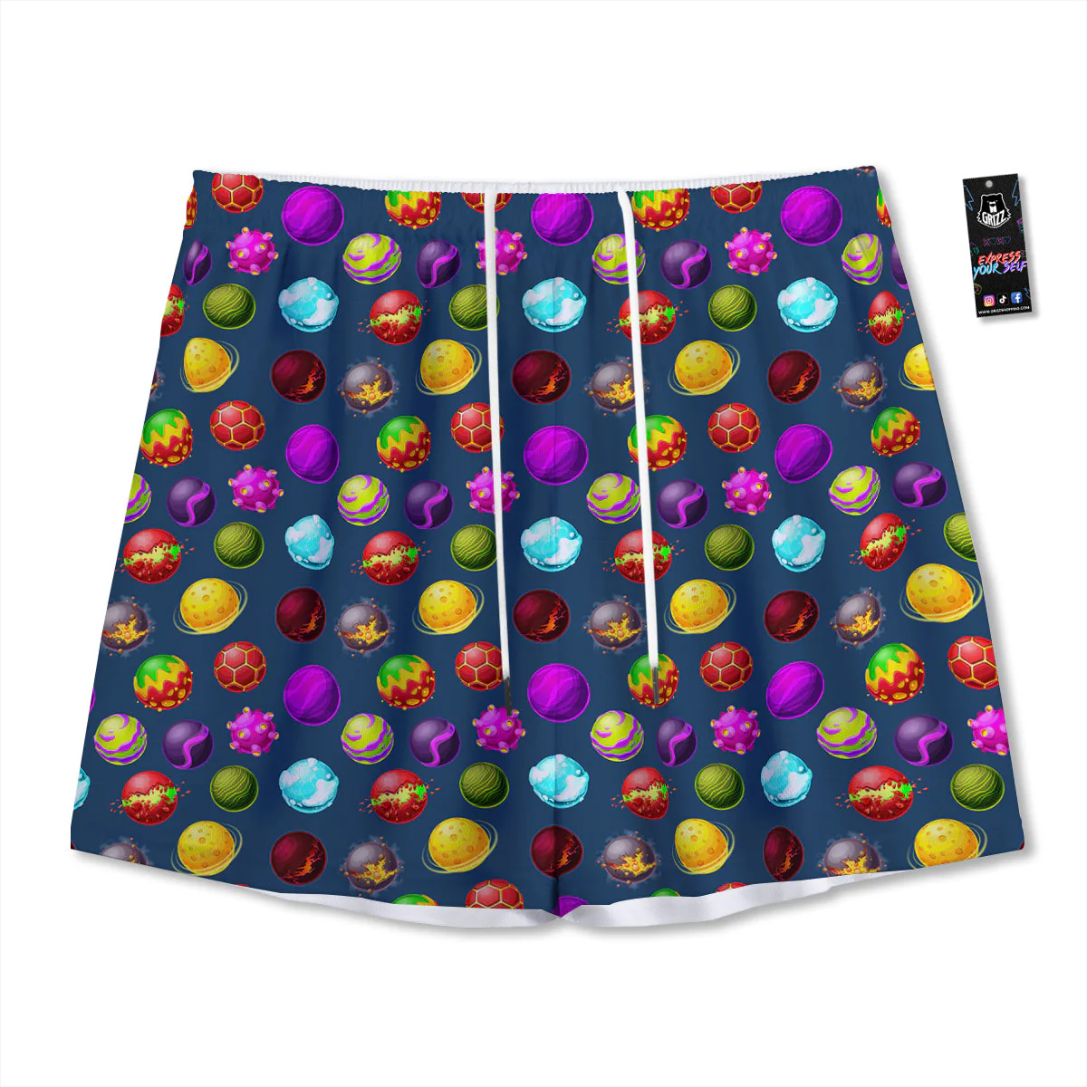 Colorful Galaxy Planets And Space Stars Print Pattern Mesh Shorts