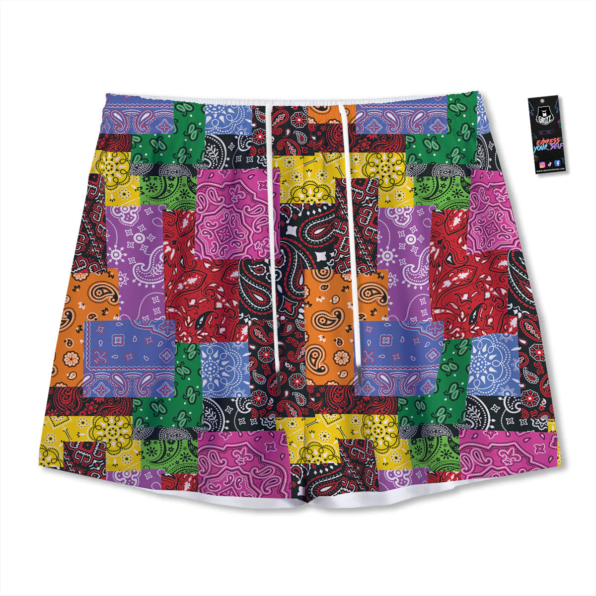 Colorful Patchwork Bandanna Print Pattern Mesh Shorts