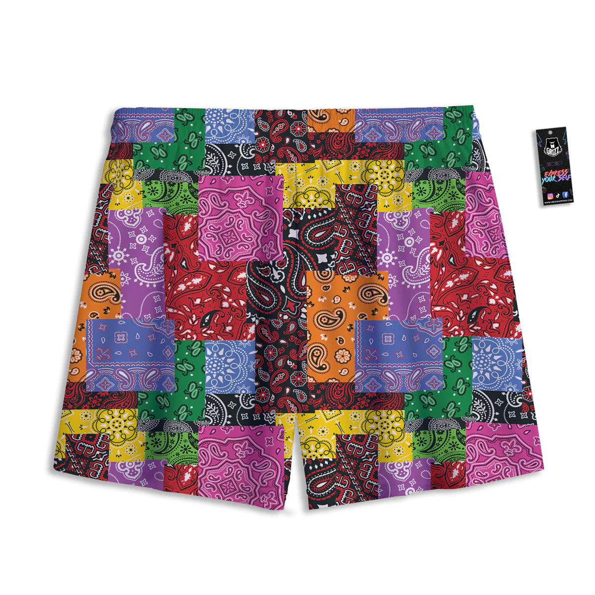 Colorful Patchwork Bandanna Print Pattern Mesh Shorts - Image 2