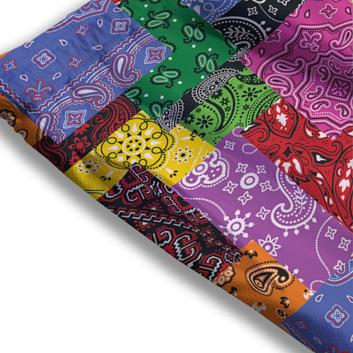 Colorful Patchwork Bandanna Print Pattern Mesh Shorts - Image 3