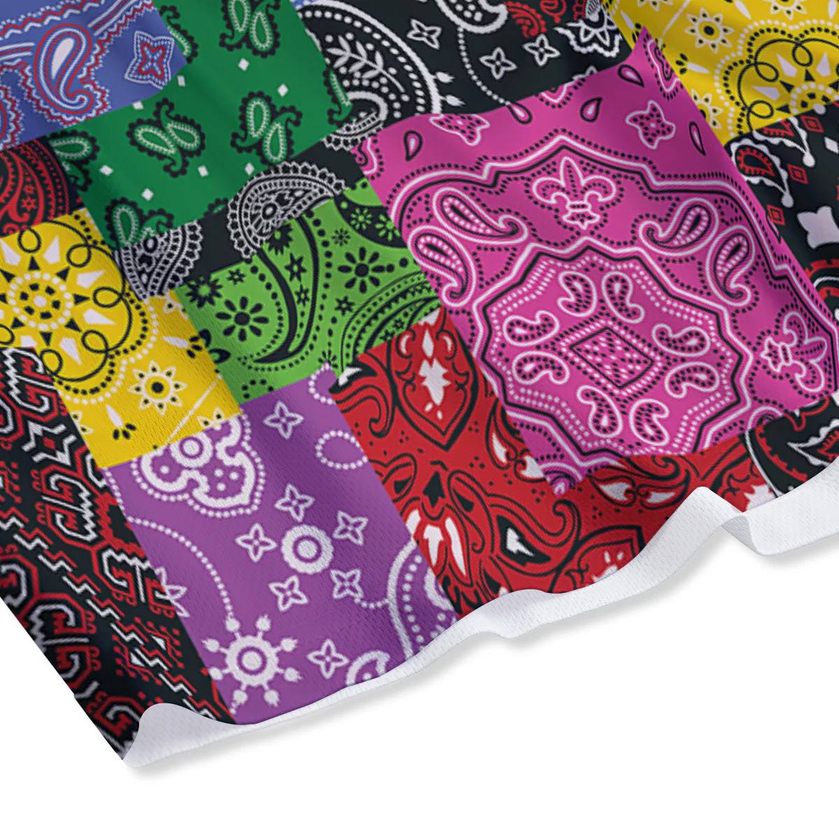 Colorful Patchwork Bandanna Print Pattern Mesh Shorts - Image 4