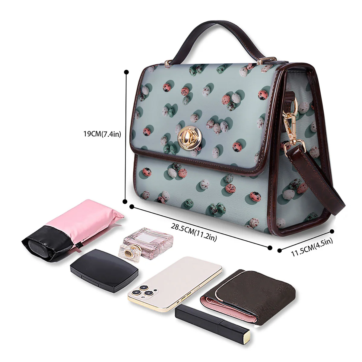 Colorful Pile Of Easter Eggs Print Pattern Women's Satchel Bag - Image 4