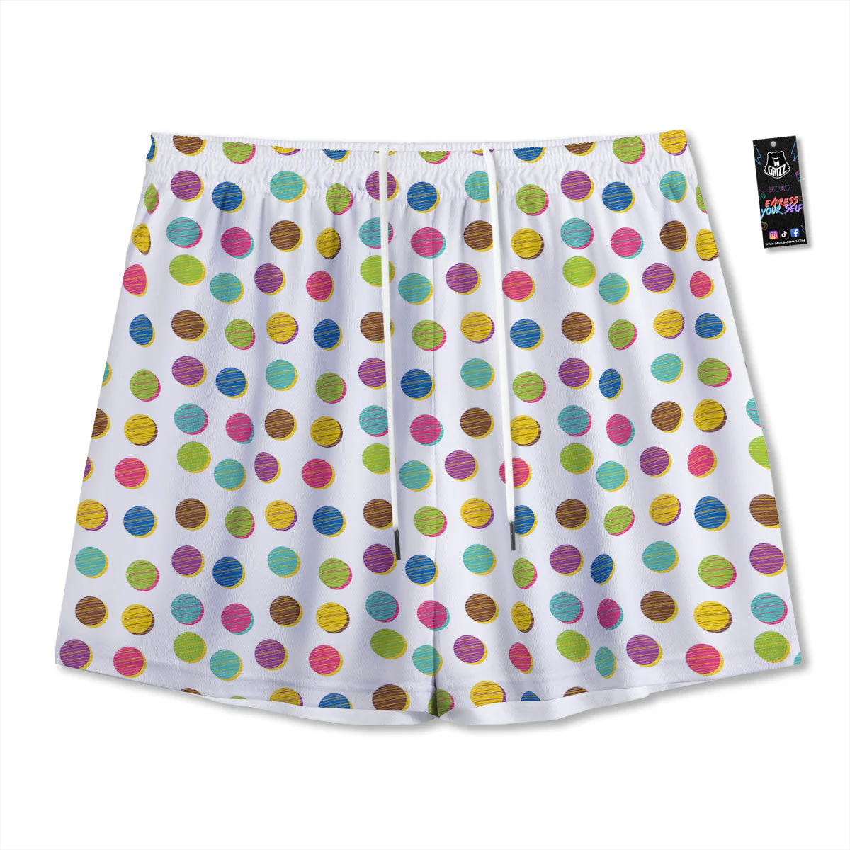 Colorful Polka Dot Hand Drawn Print Pattern Mesh Shorts
