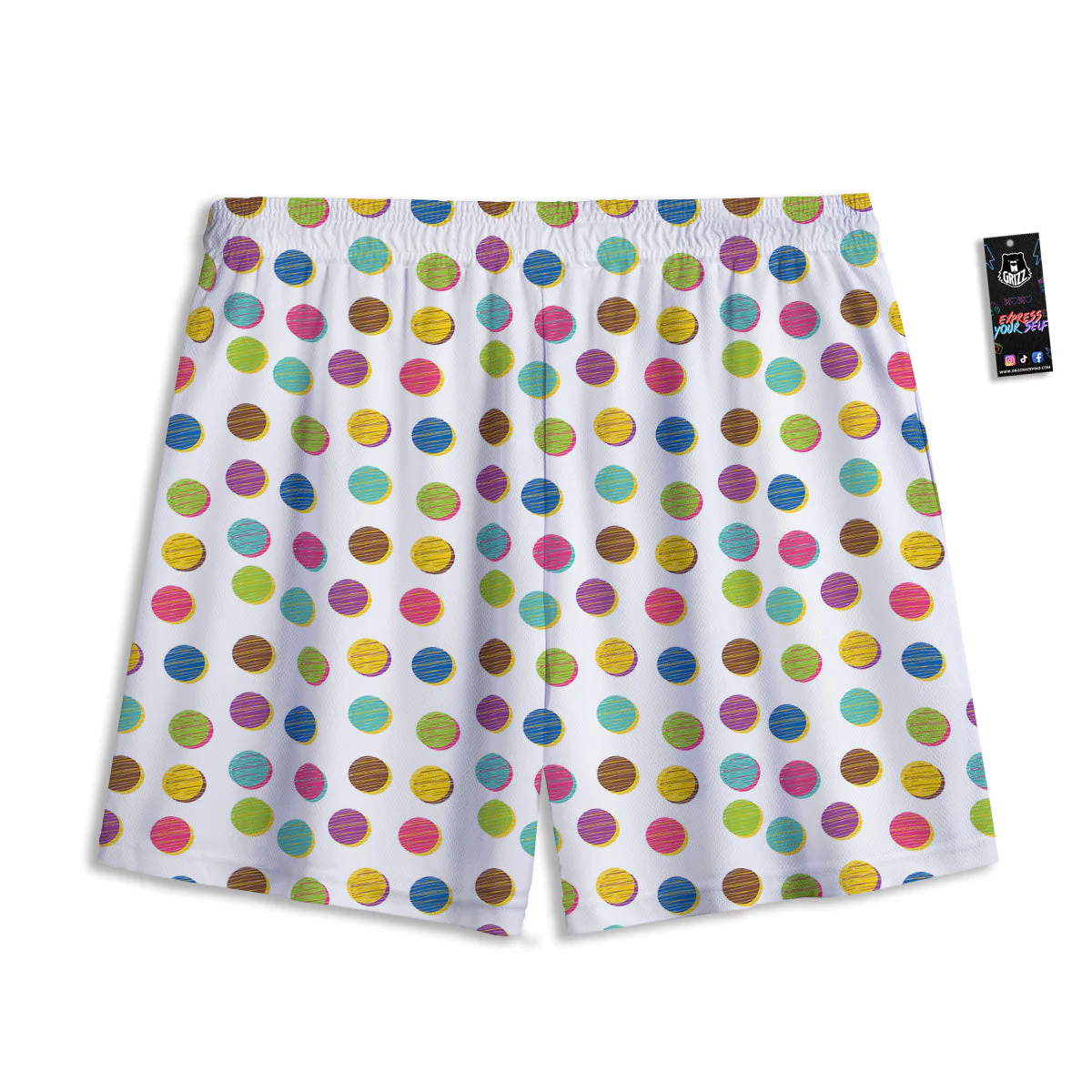 Colorful Polka Dot Hand Drawn Print Pattern Mesh Shorts - Image 2