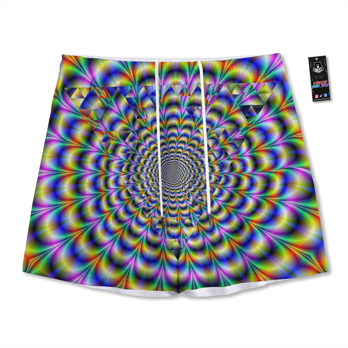 Colorful Psychedelic And Triangle Print Mesh Shorts