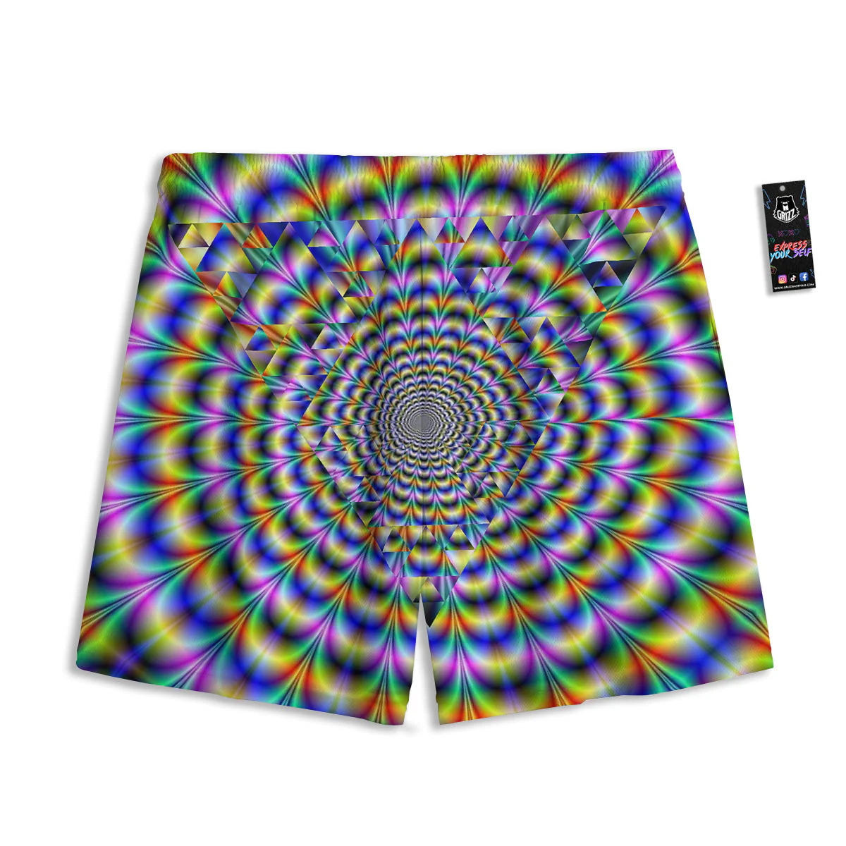 Colorful Psychedelic And Triangle Print Mesh Shorts - Image 2