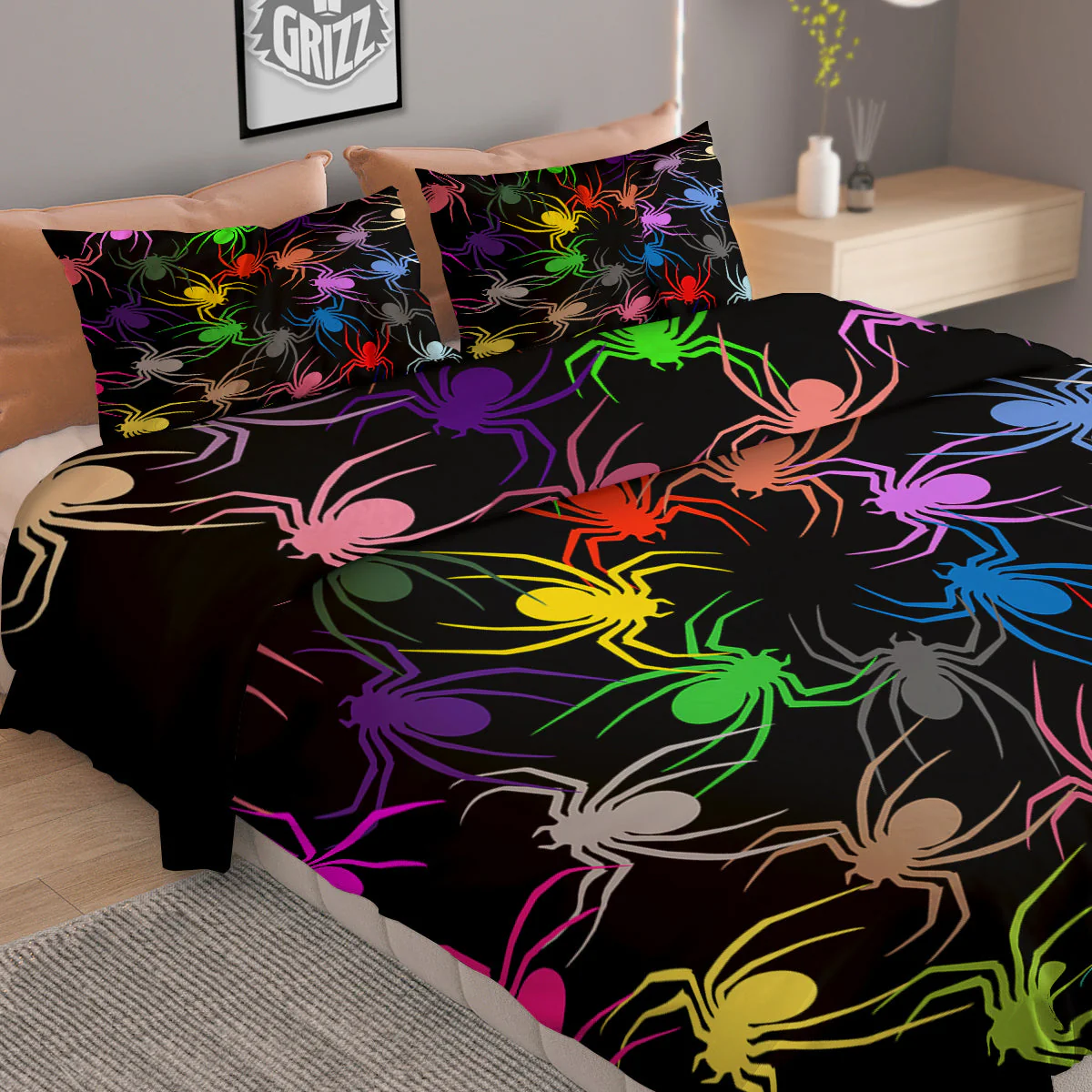 Colorful Spider And Spiral Web Print Duvet Cover Bedding Set - Image 2