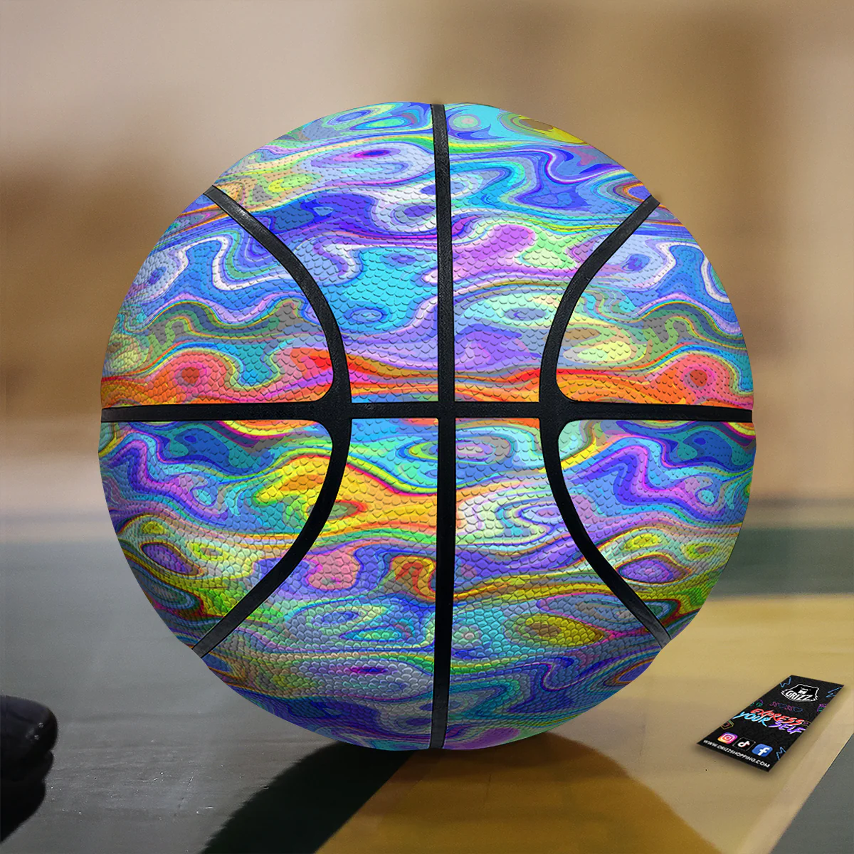 Colorful Tie Dye Wavy Hippie Print Basketball