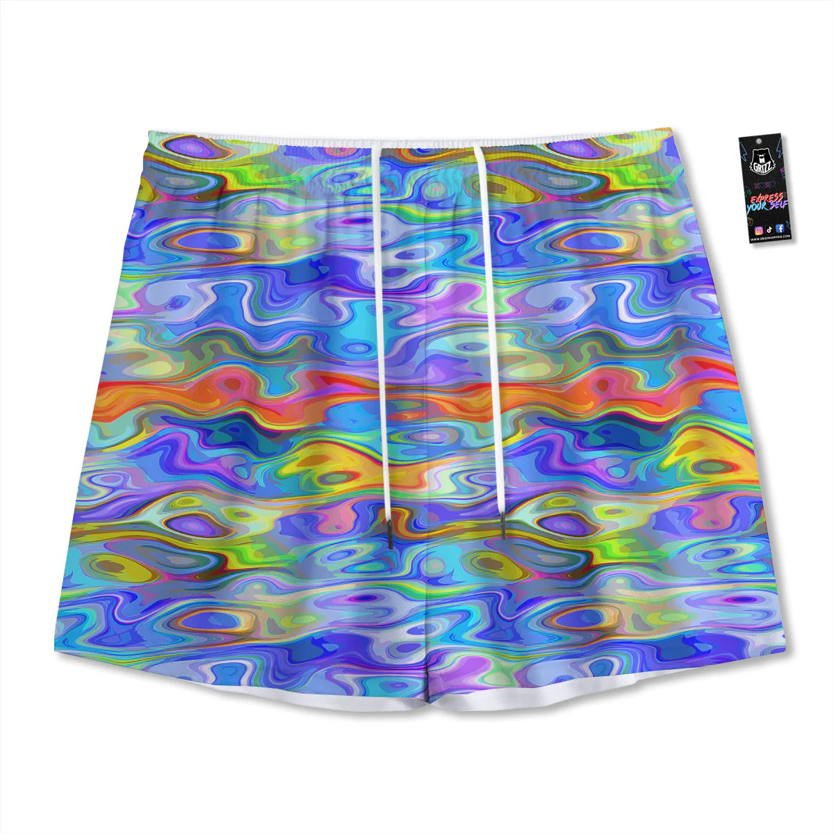 Colorful Tie Dye Wavy Hippie Print Mesh Shorts