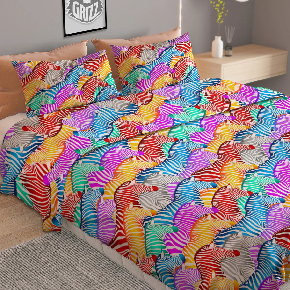 Colorful Zebra Print Pattern Duvet Cover Bedding Set - Image 2