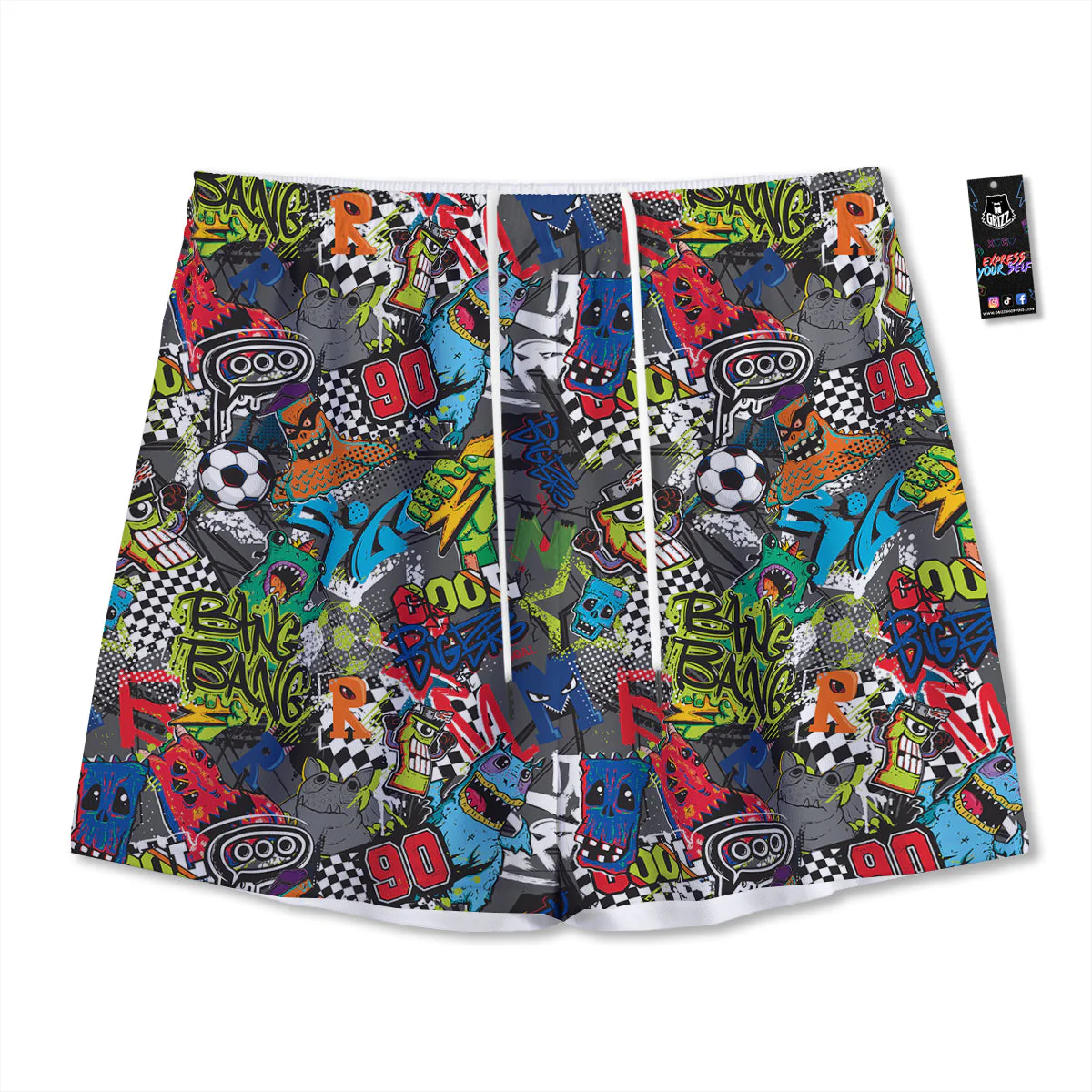 Comics Monsters Graffiti Print Pattern Mesh Shorts