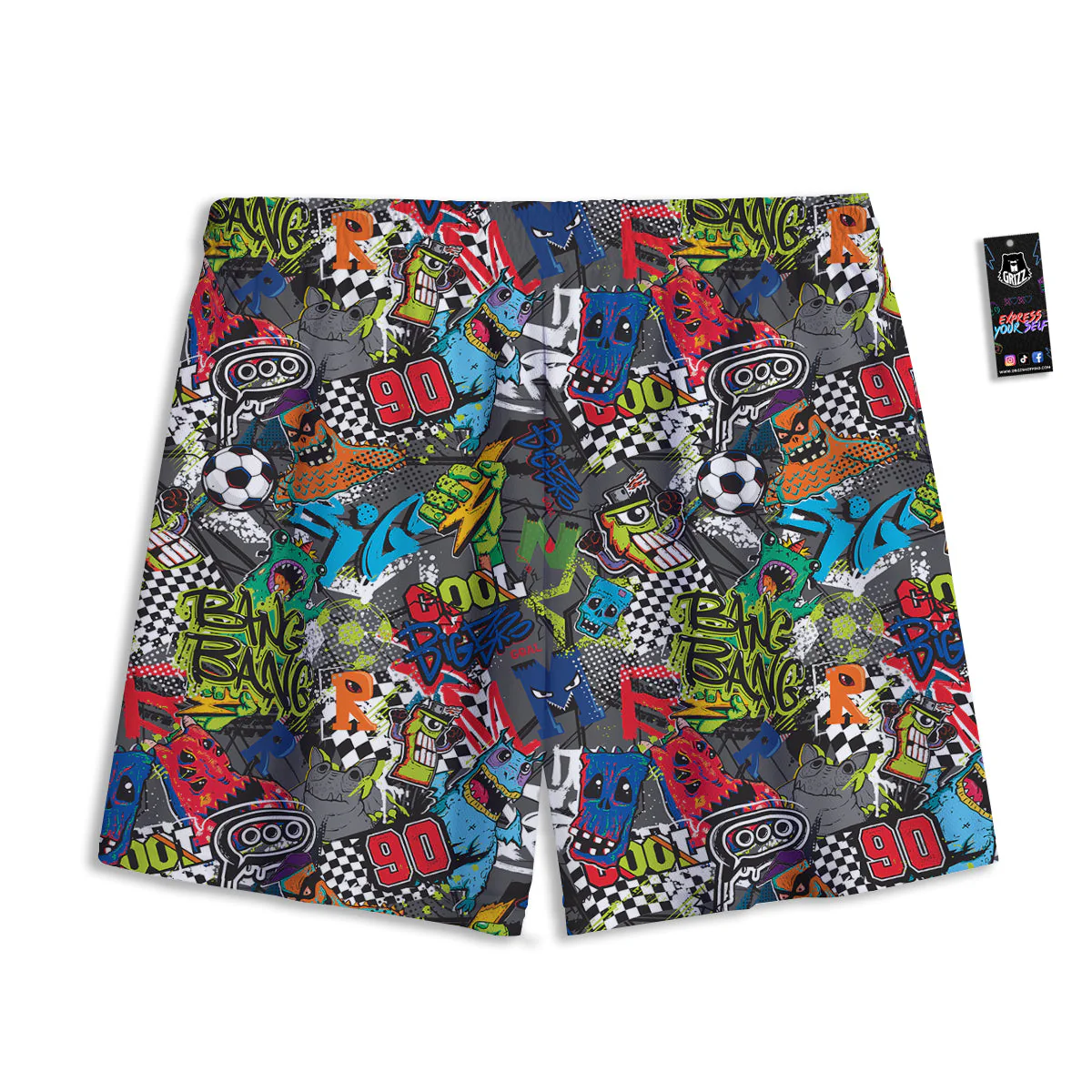 Comics Monsters Graffiti Print Pattern Mesh Shorts - Image 2