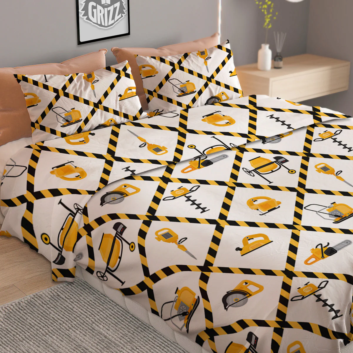 Construction Equipment Yellow Print Pattern Duvet Cover Bedding Set - Image 2